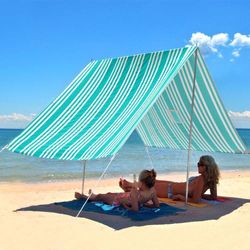 Hollie & Harrie Sombrilla Beach Shade Iridescent Stripe Turquoise