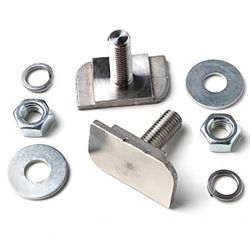 Darche Channel Bolt Set 2 Piece − 1x pack contains 2x M8 x 25mm stainless steel channel bolts (base: 34mm x 19.5mm), 2x M8 nuts, 2x M8 washers, 2x M8 spring washers