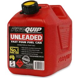 Pro Quip 5 Litre Plastic Fast Pour Fuel Can Unleaded Red − Australian made