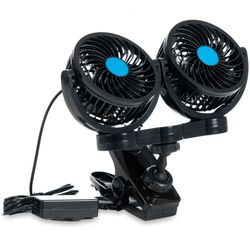 Katabat 12V Portable Oscillating Dual 4 Fans with Clamp Mount − Individual adjustment feature − attach anywhere, and rotate, pivot and angle your air