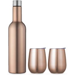 Avanti Double Wall Insulated Wine Traveller Set 3pc Rose Gold − This set is comprised of an insulated wine bottle and two tumblers which are made of high−quality stainless steel