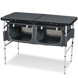 OZtrail Folding Table with Storage − Sturdy aluminium folding table with storage underneath