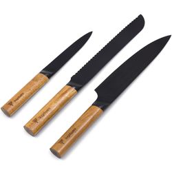 Campfire Premium Knife Set 3−Piece − Premium quality stainless steel knives with acacia wood handles