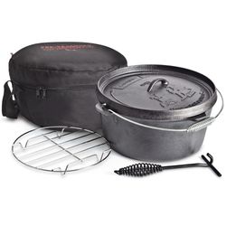 Campfire 9 Quart Cast Iron Camp Oven Pack − Kit including camp oven, steamer rack, lid lifter, and storage bag