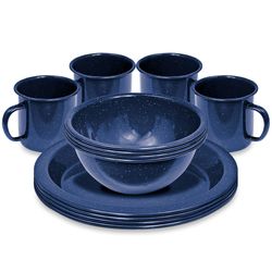 Campfire Enamel Dinner Set − 12 Piece − Contains 4 x deep plates, 4 x bowls, and 4 x mugs
