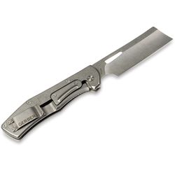 Gerber Flatiron Folding Cleaver Knife Desert Tan − Cleaver 7Cr17MoV steel blade with a satin finish