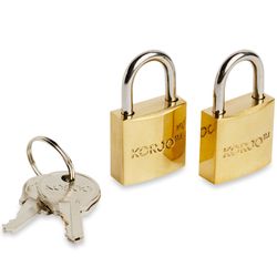 Korjo Solid Brass Padlocks 2 Pack − Duolock contains 2 x 20mm brass locks with 3 keys