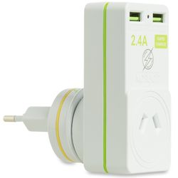 Korjo USB Adaptor − Europe (Italy and Switzerland) − For use with Australian / NZ appliances PLUS USB−charged devices at home in Australia AND in Europe (Italy and Switzerland) 