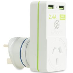 Korjo USB Adaptor − UK − For use with Australian / NZ appliances PLUS USB−charged devices at home in Australia AND in the UK
