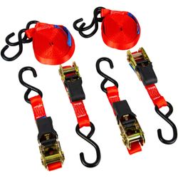 Monkey Grip Ratchet Tie Down 450Kg Capacity 4M x 25mm 4 Pack Red − Secure heavy−duty cargo on your trailer, ute or transporting vehicle