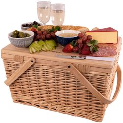 Avanti 4 Person Pine Wood Top Insulated Basket Flora − Slick wicker snack carrier for outdoor picnics